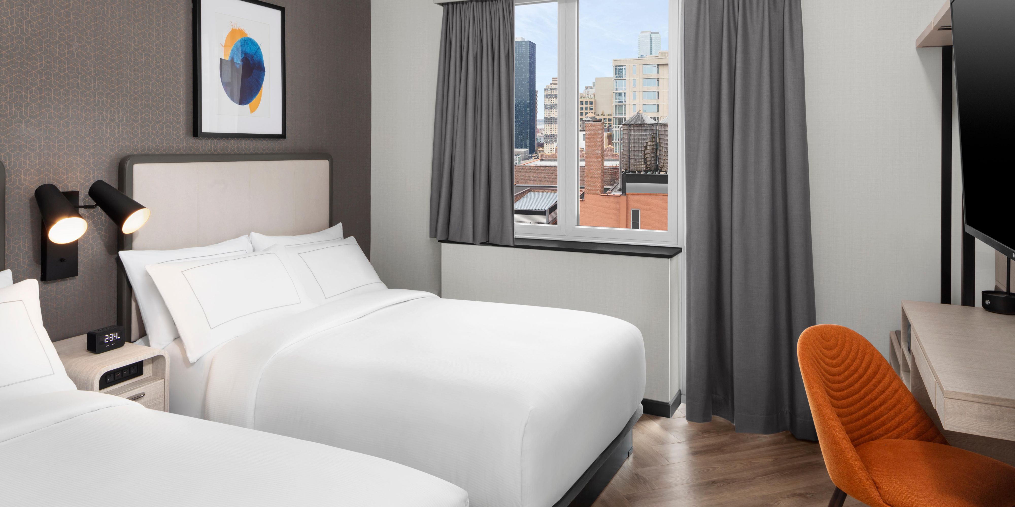 Book a Double Bed guest room with a view of New York City.