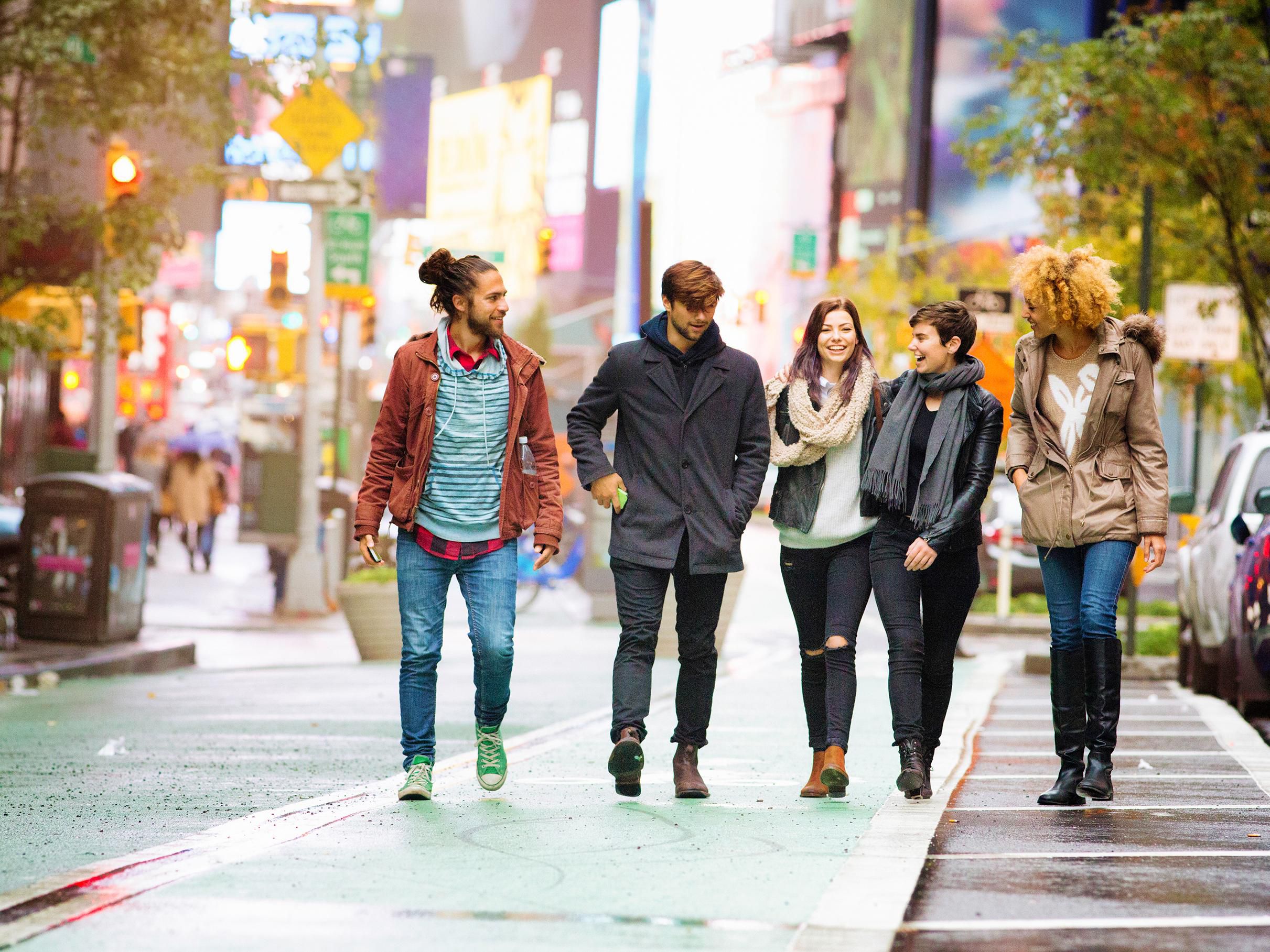 Friends walking in New York City