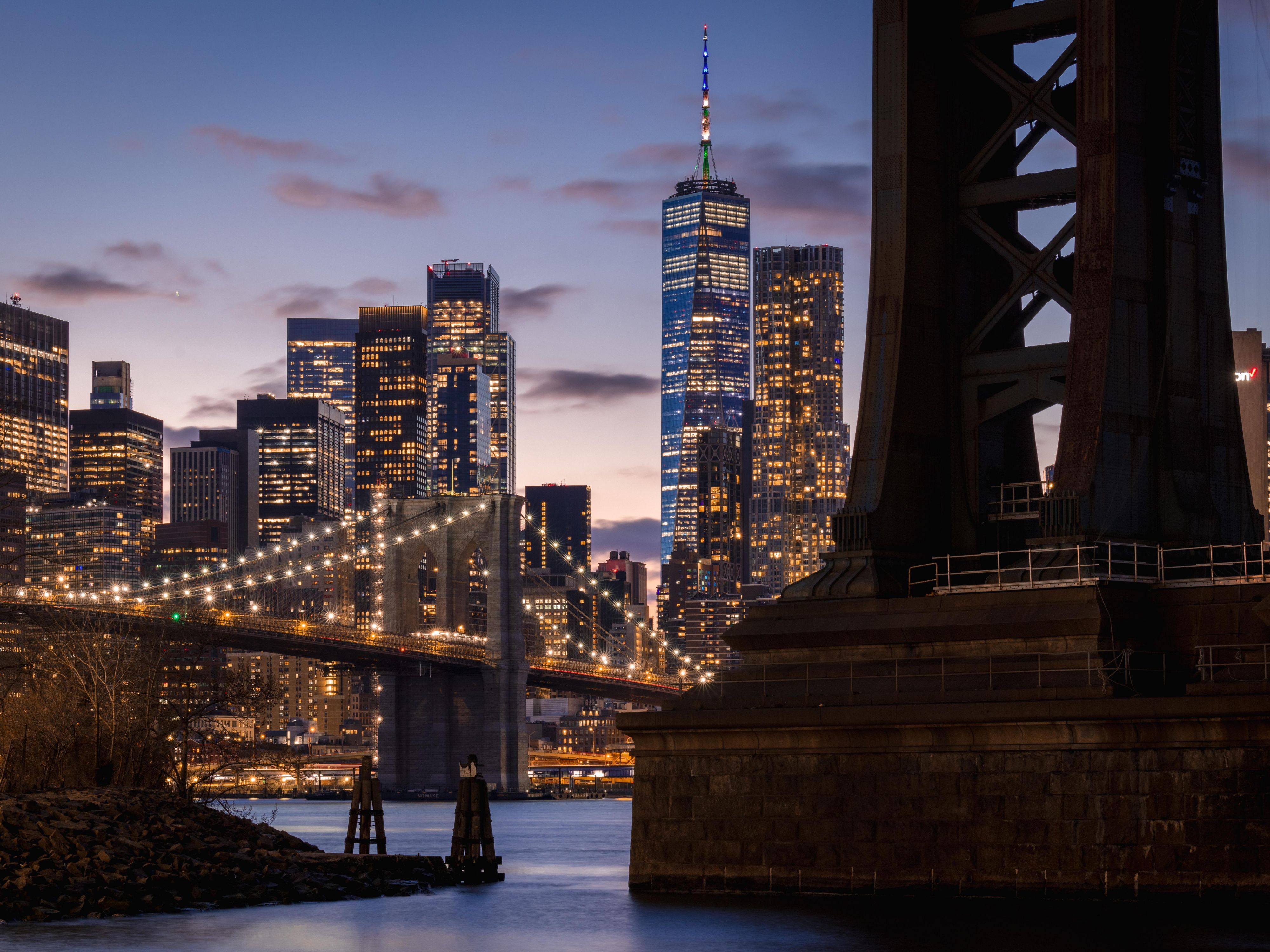 New York City skyline at dusk