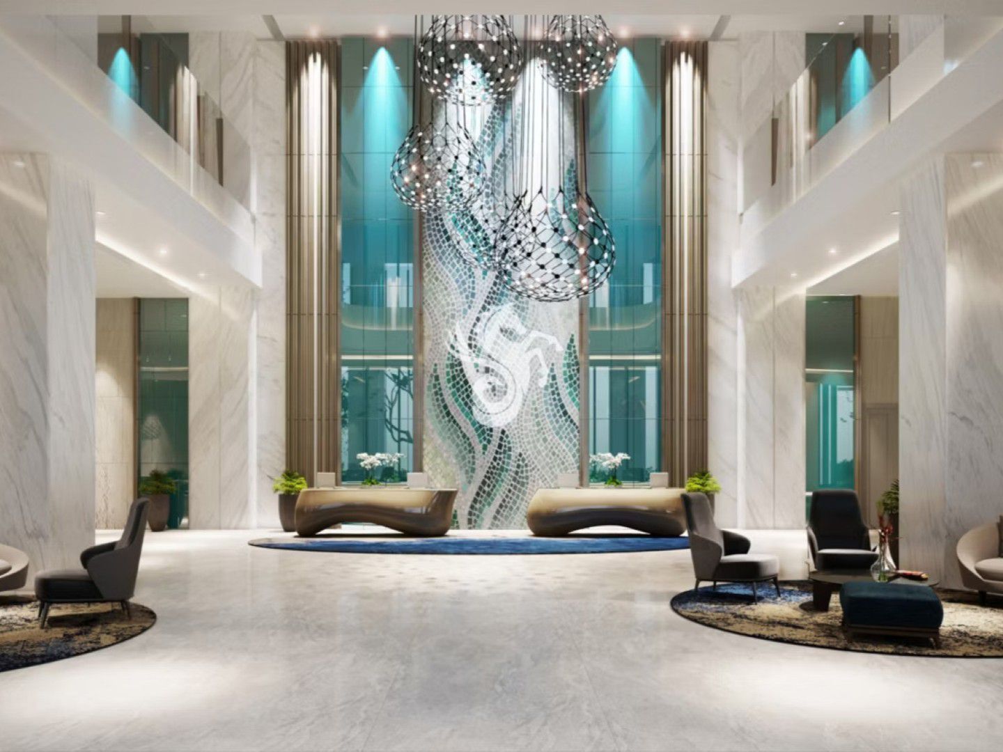 La splendida lobby e il banco della reception del voco Scenia Bay Nha Trang.