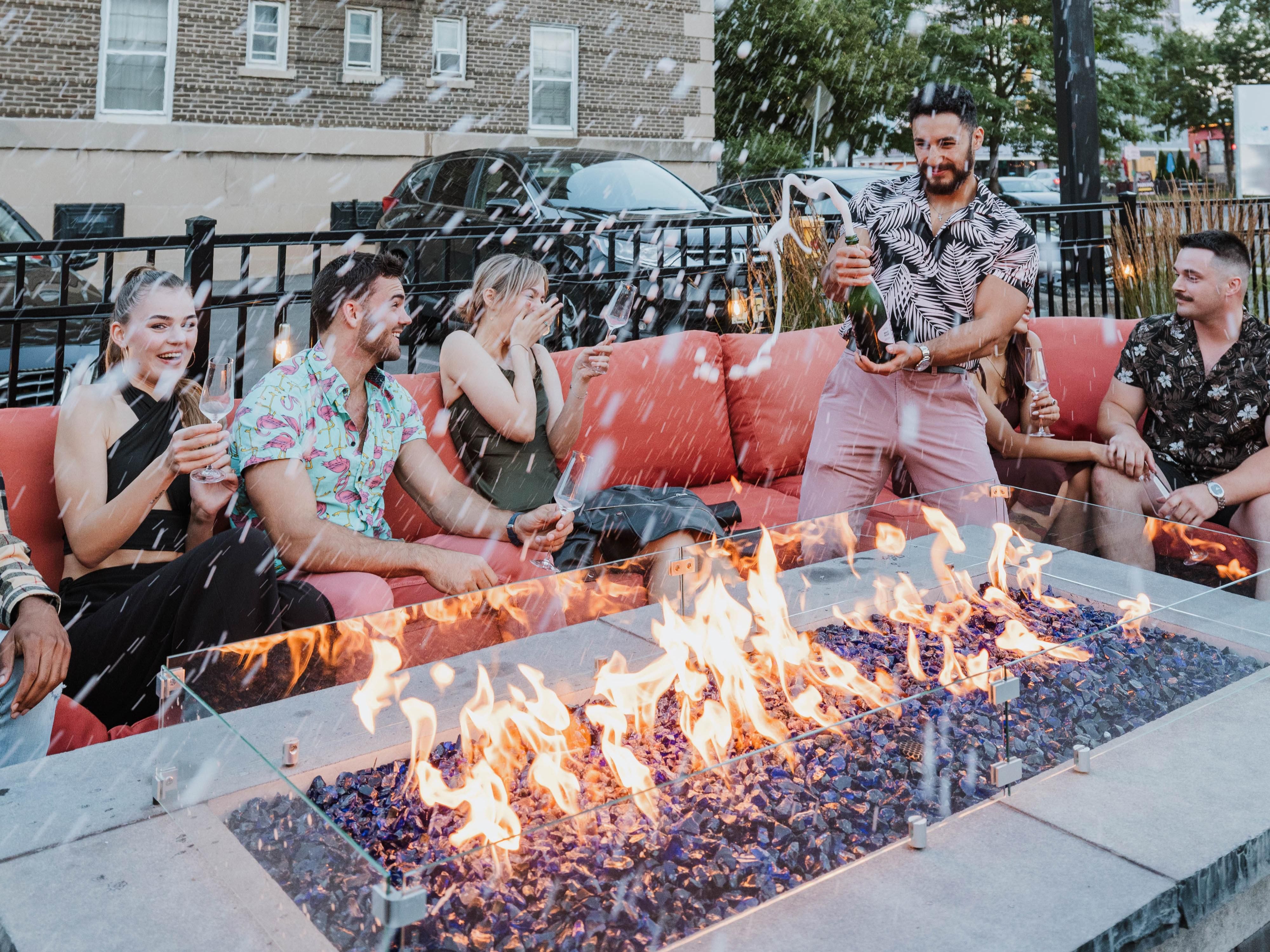 Step onto our seasonal outdoor patio for the perfect setting to unwind, mix and mingle, or celebrate special occasions. With a cozy firepit and good music, it's an inviting space to relax with friends, family, or fellow travelers. 
