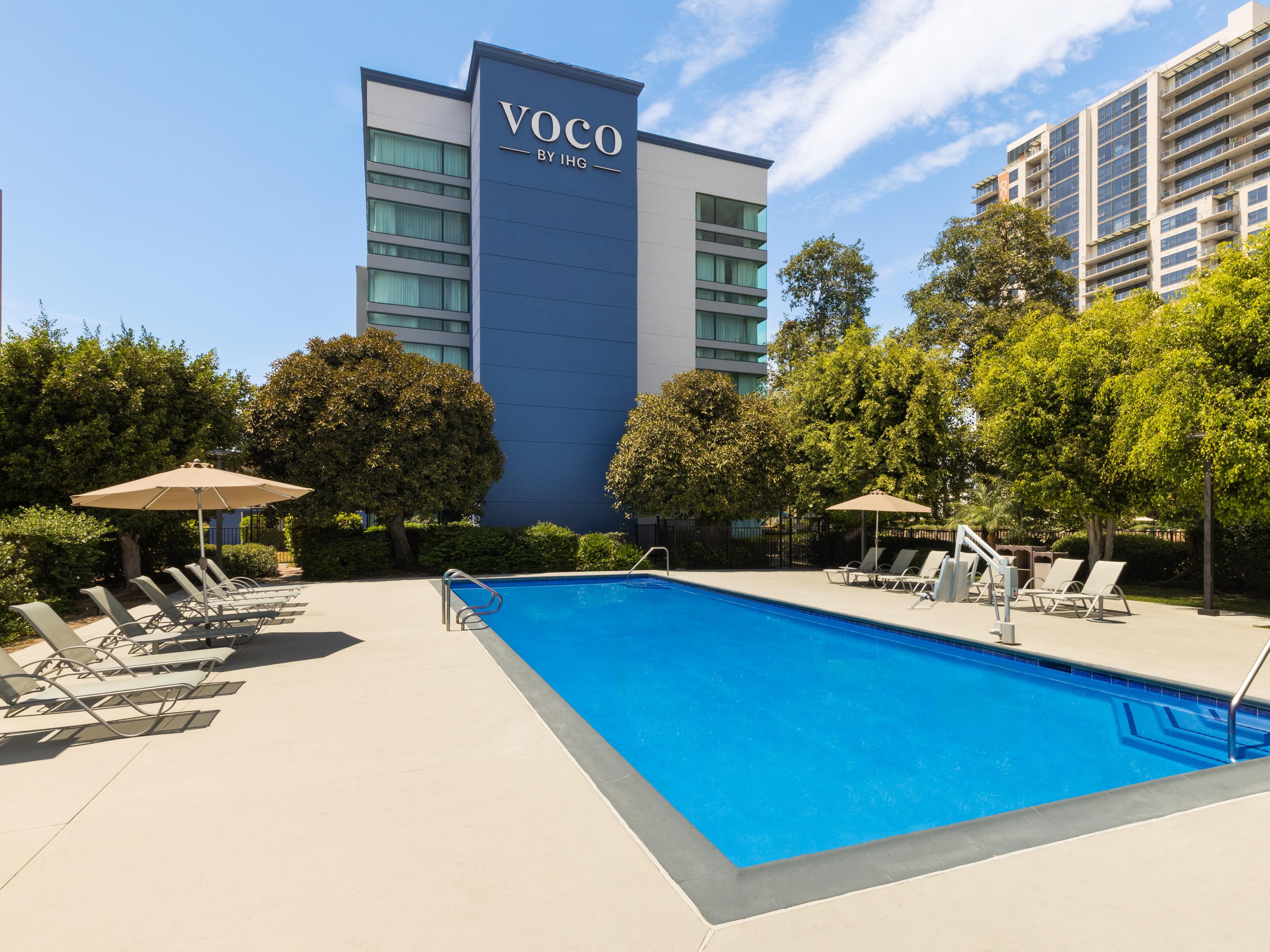 Outdoor swimming pool in sunny Orange County.