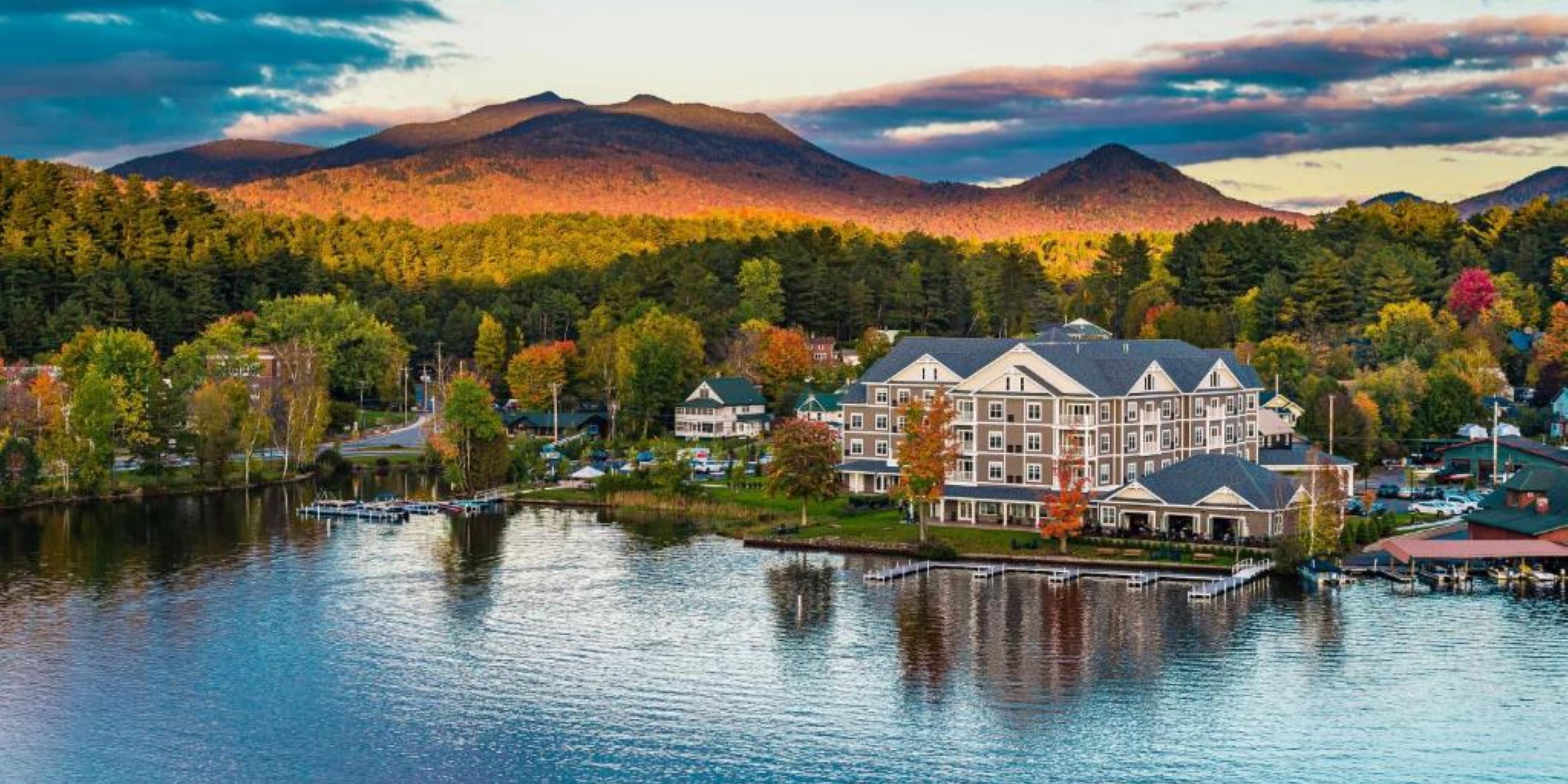 Nestled on the shores of Lake Flower off I-87, a short drive from Adirondack Regional Airport, our waterfront hotel offers a picturesque setting. Enjoy stunning lake views, water access, and the beauty of the Adirondacks. Whether exploring the nearby trails or relaxing by the water, we provide the perfect backdrop for your getaway.