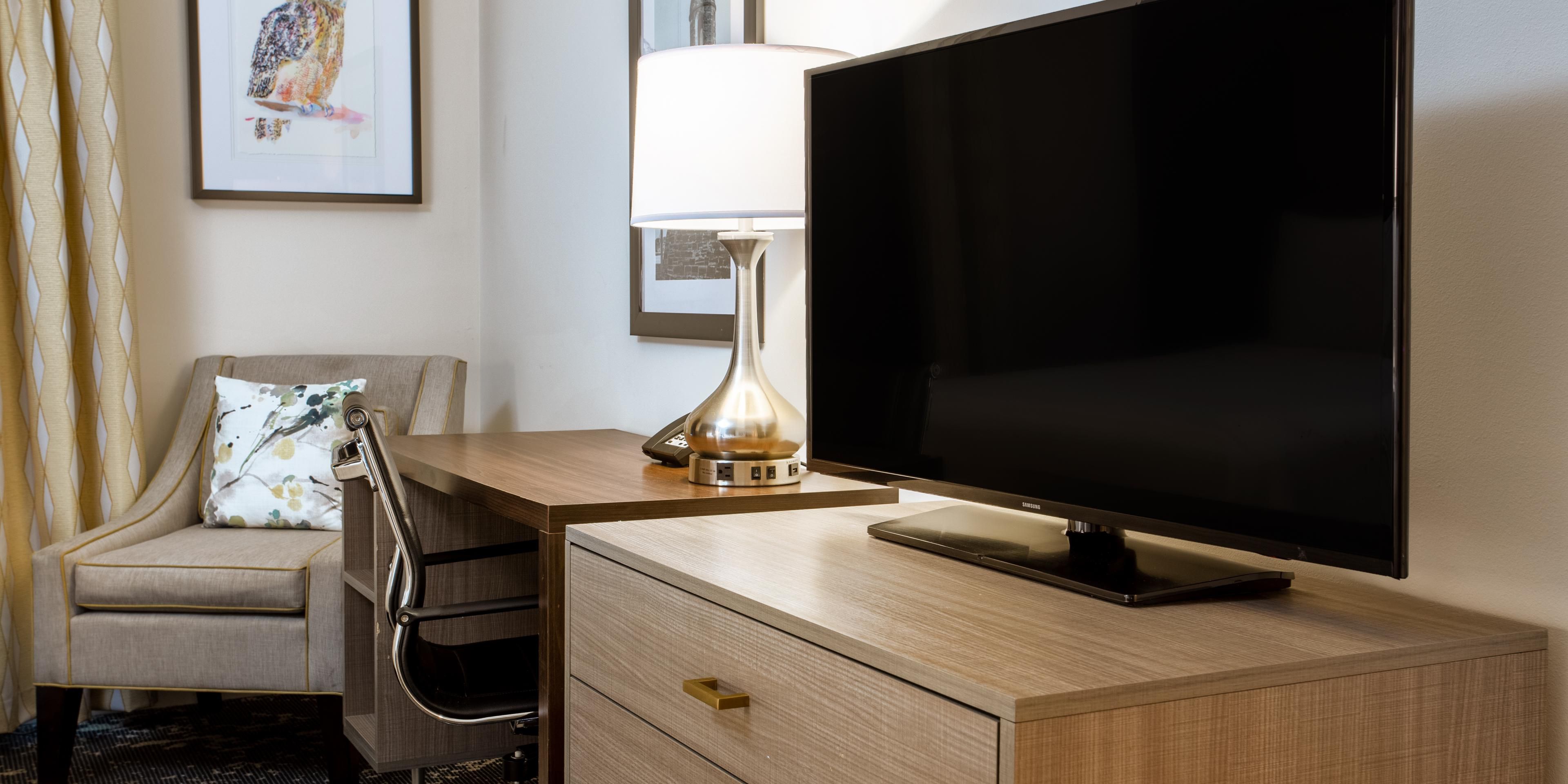 Rooms have flatscreen TVs, workspace, mini-fridge &amp; Nespresso.