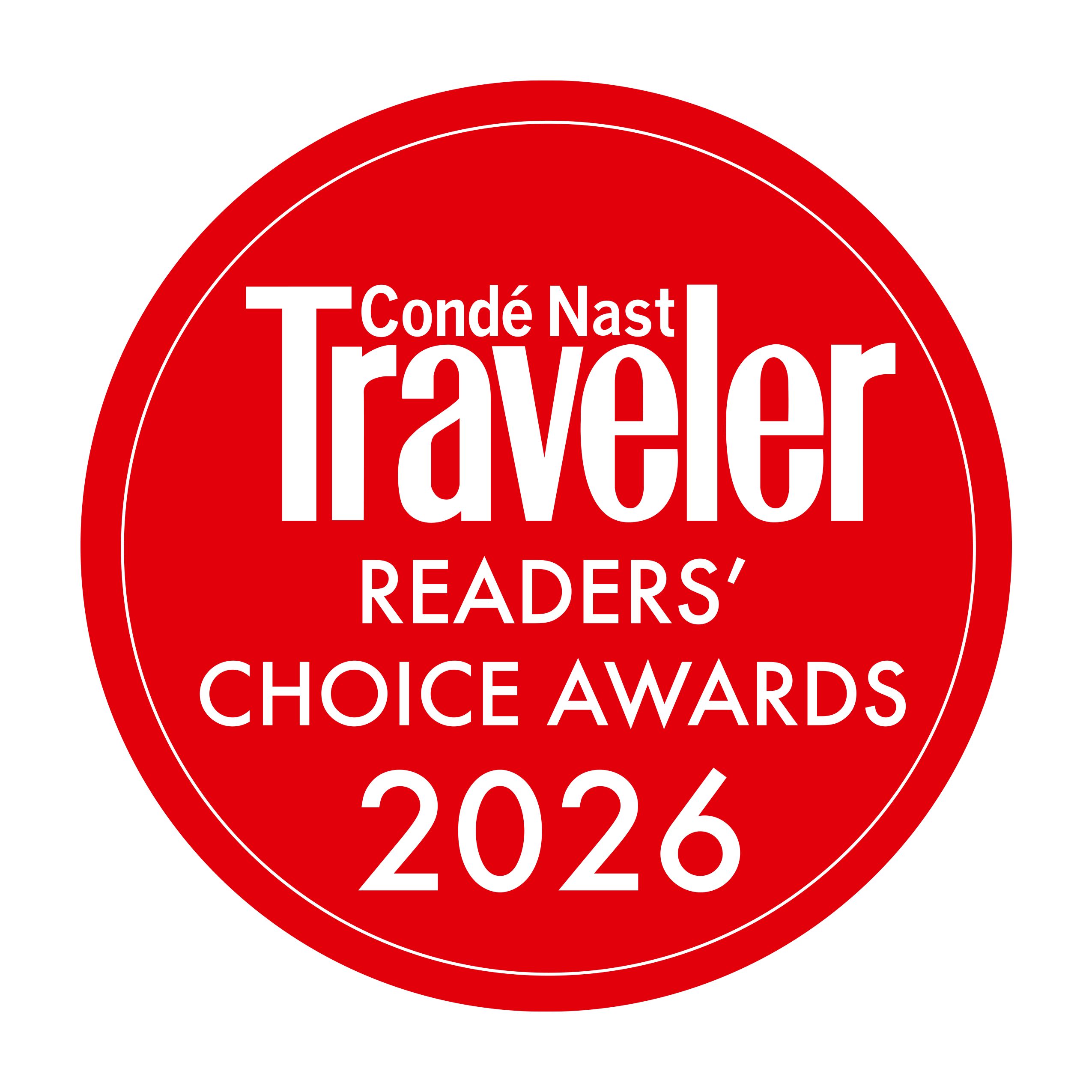 Condé Nast Traveler Readers’ Choice Awards 2026 badge.