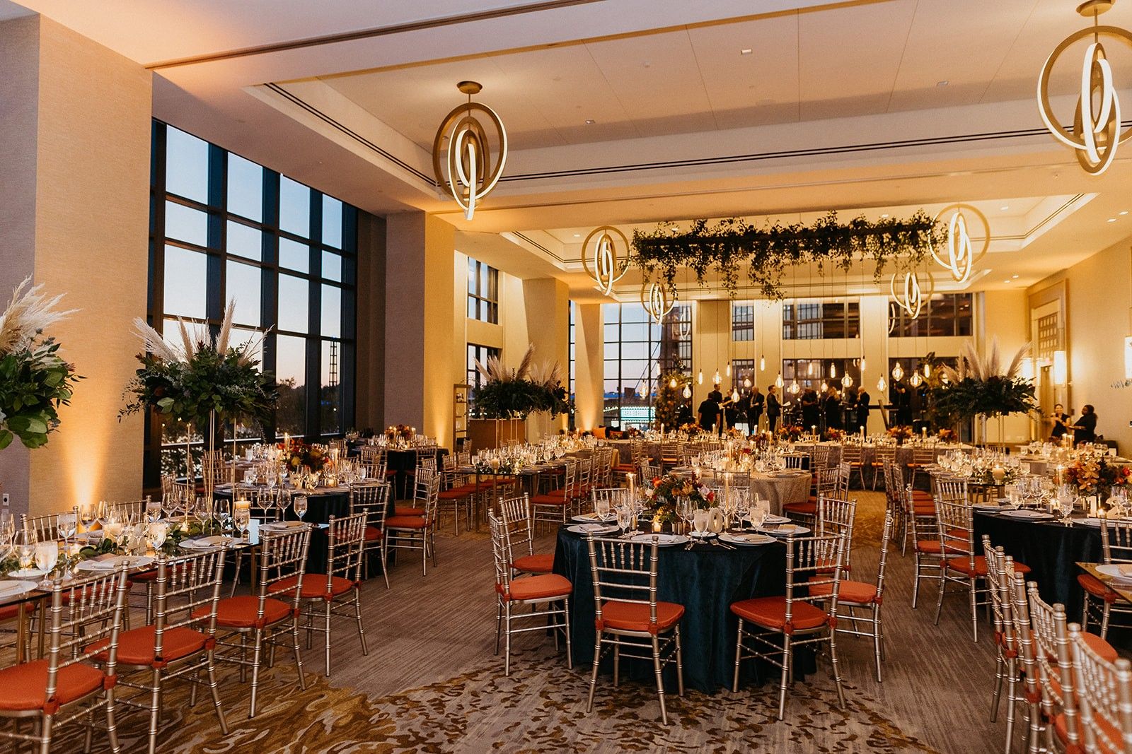 Ballroom set up for a holiday party.