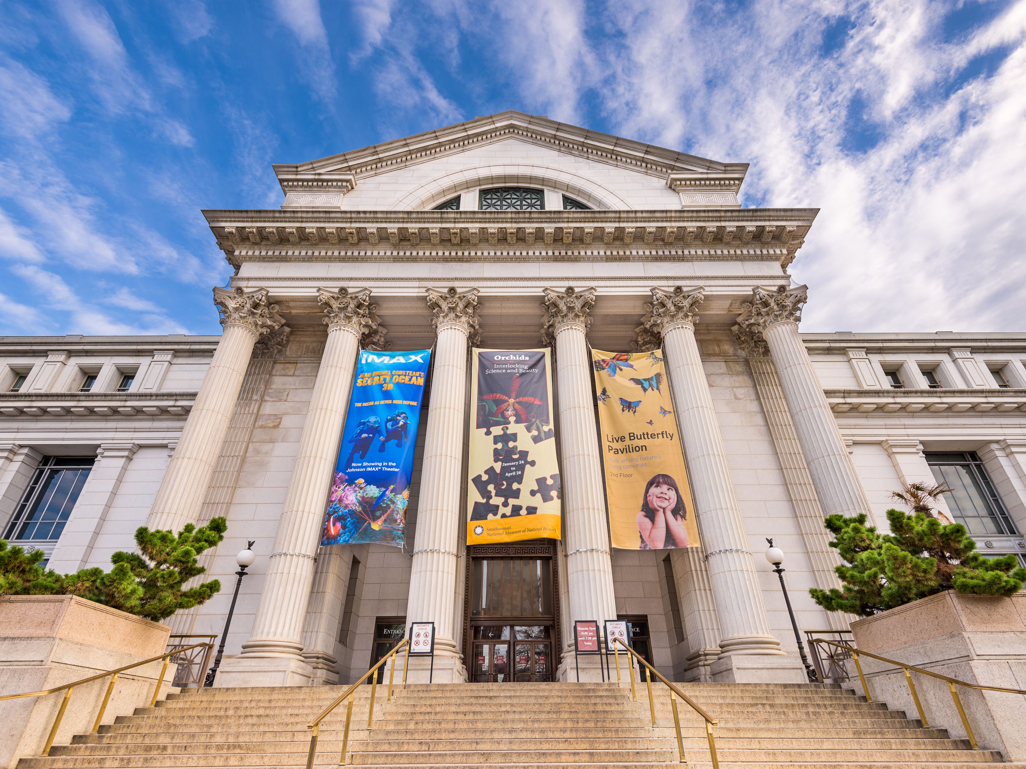 Front entrance and exterior of the Smithsonian Museum.