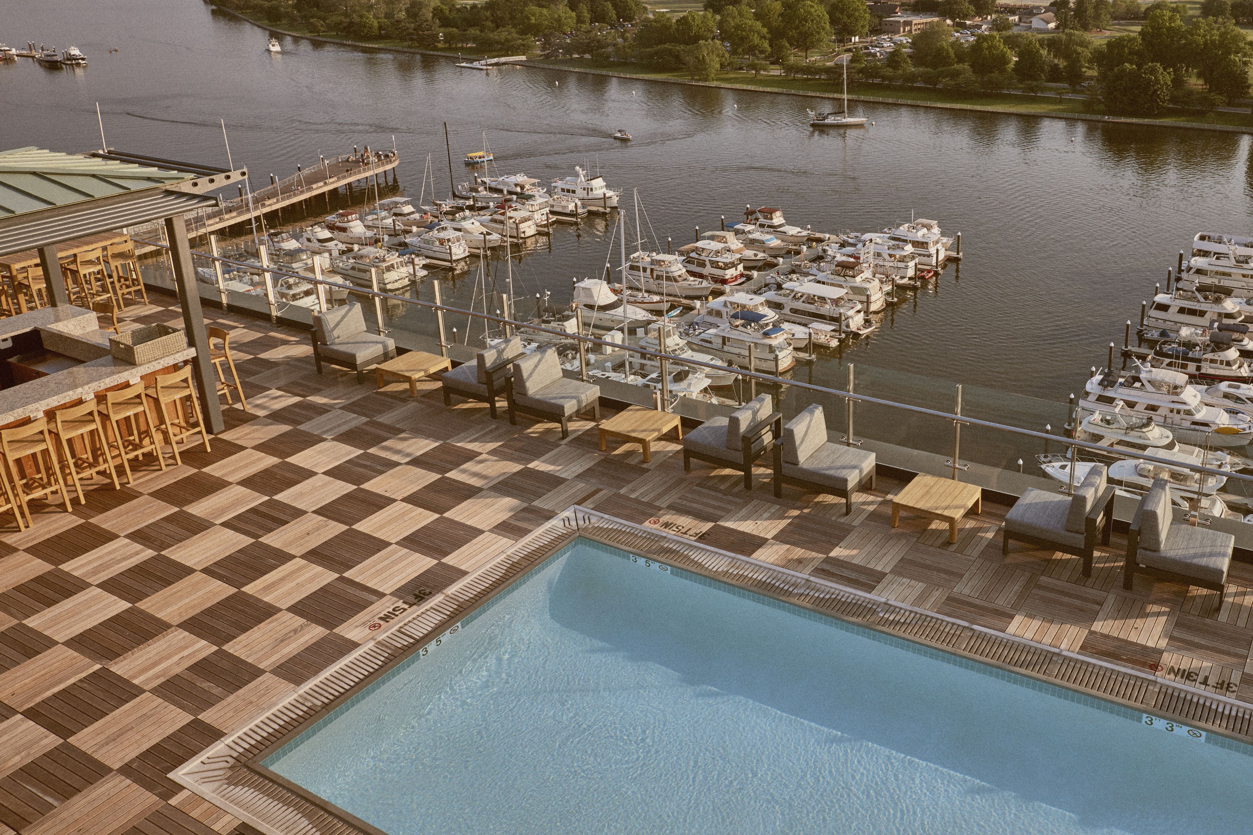 WAVES Rooftop Deck overlooking the harbor.