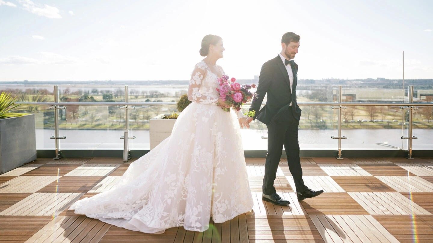 couple on rooftop during wedding