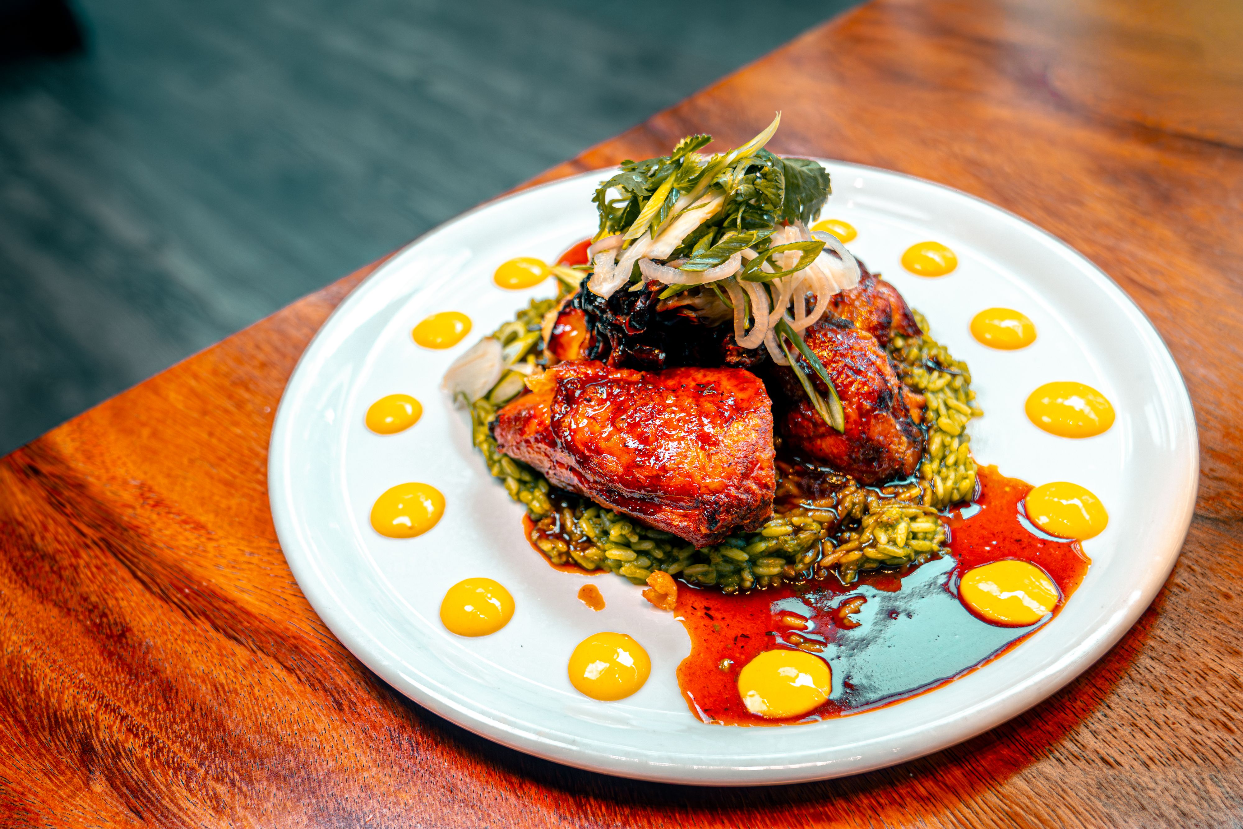 Glazed roasted entree with herb rice at Willowsong restaurant