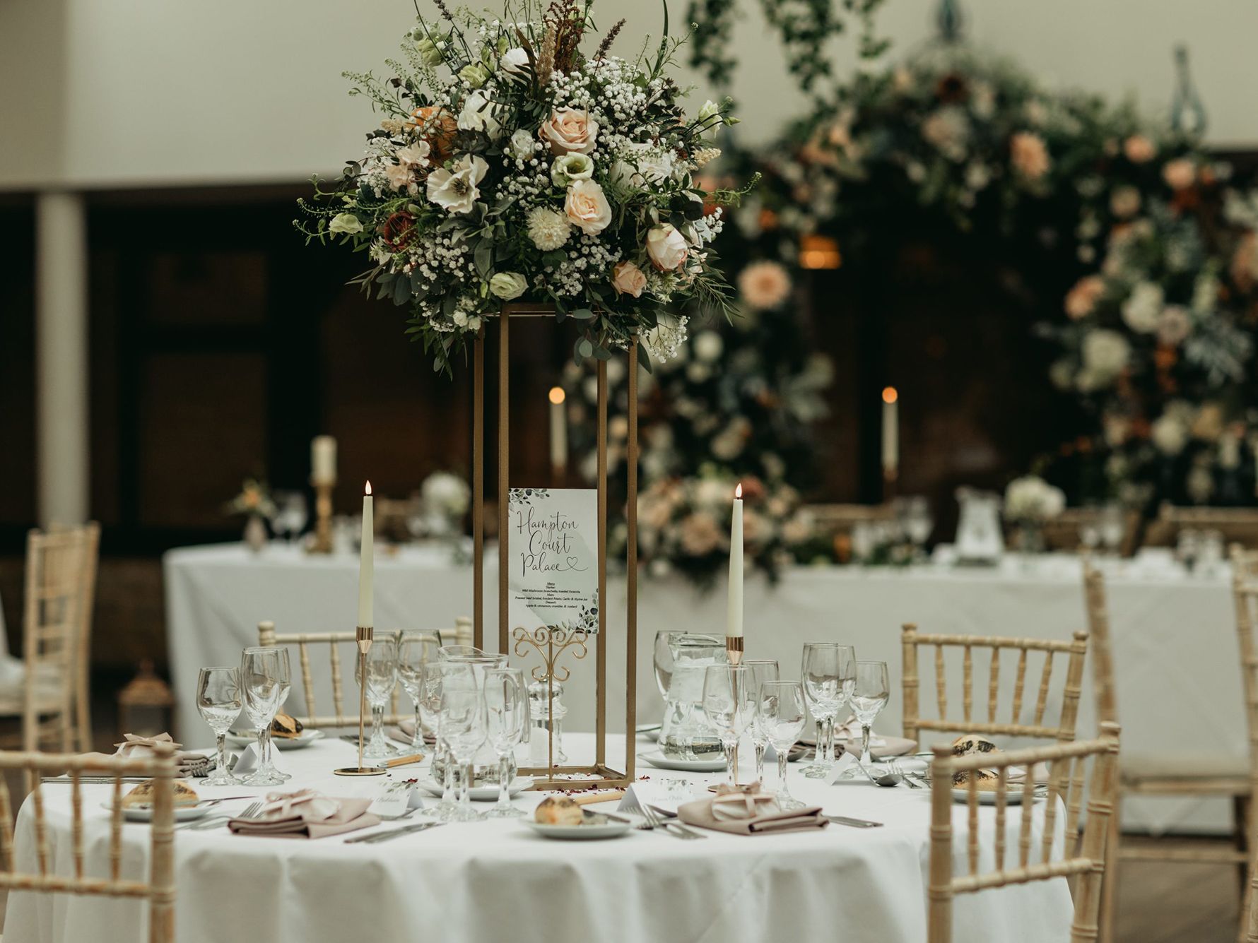 Dining space decorated for a wedding