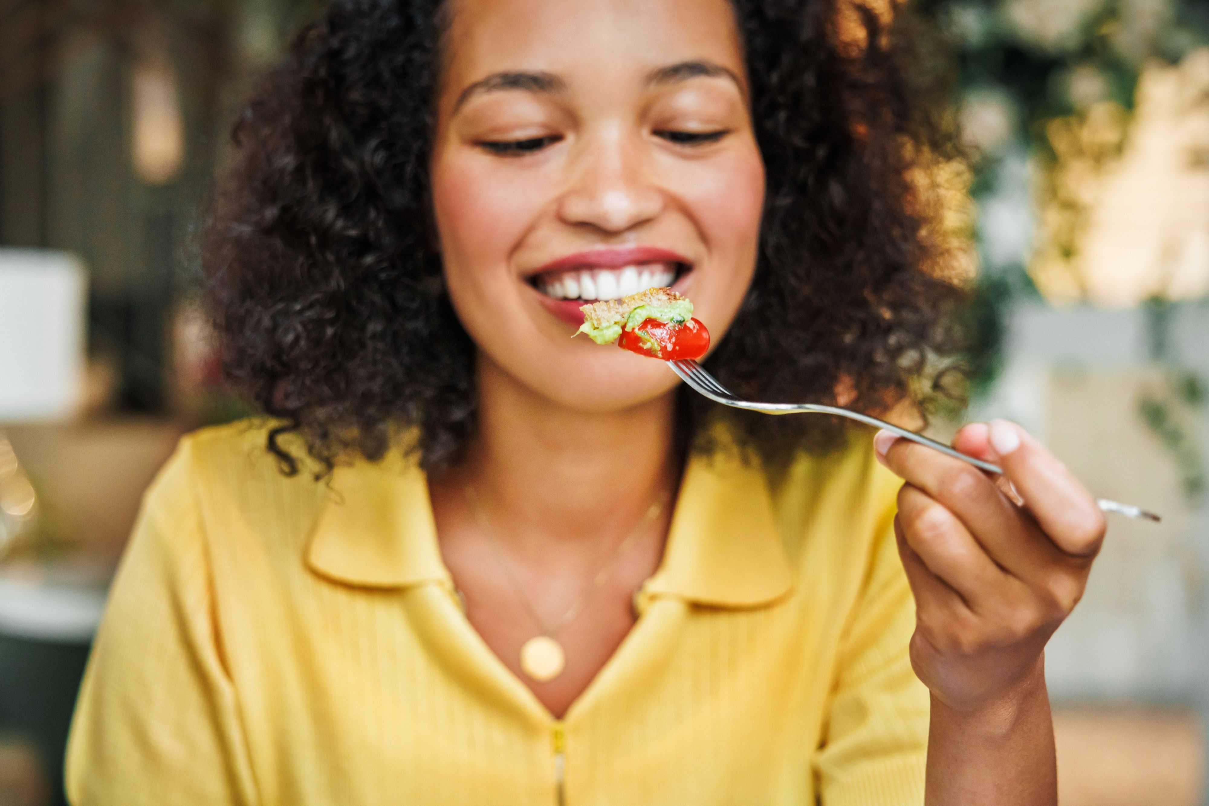 Woman enjoying breakfast