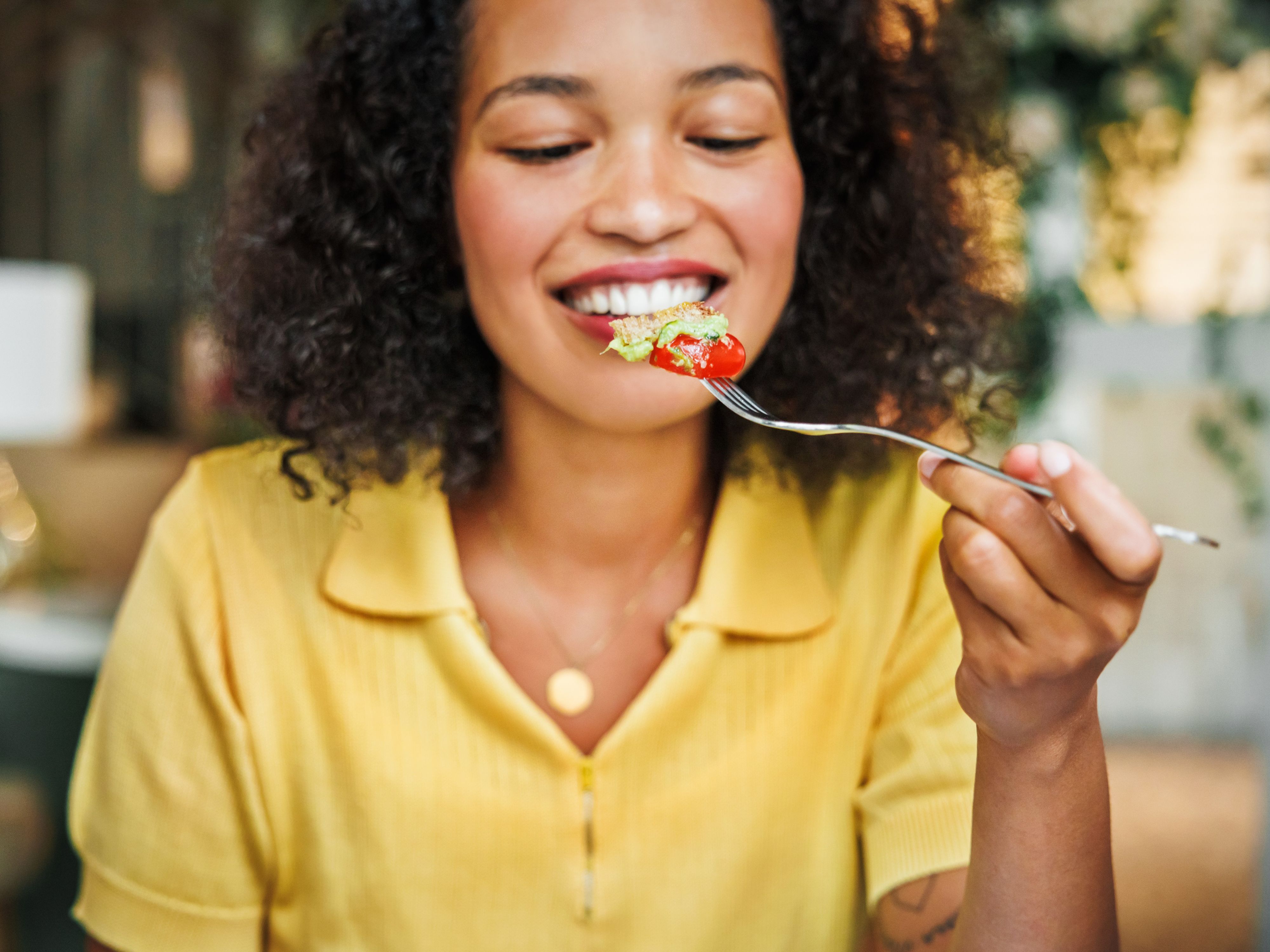 Woman enjoying breakfast