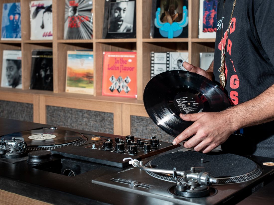 Our music library features an array of vinyls 