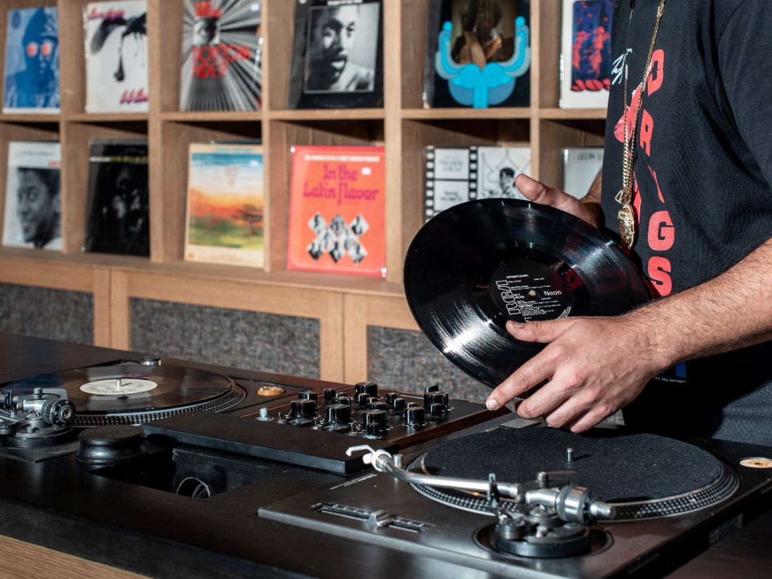 Record store in the lobby of Yours Truly DC
