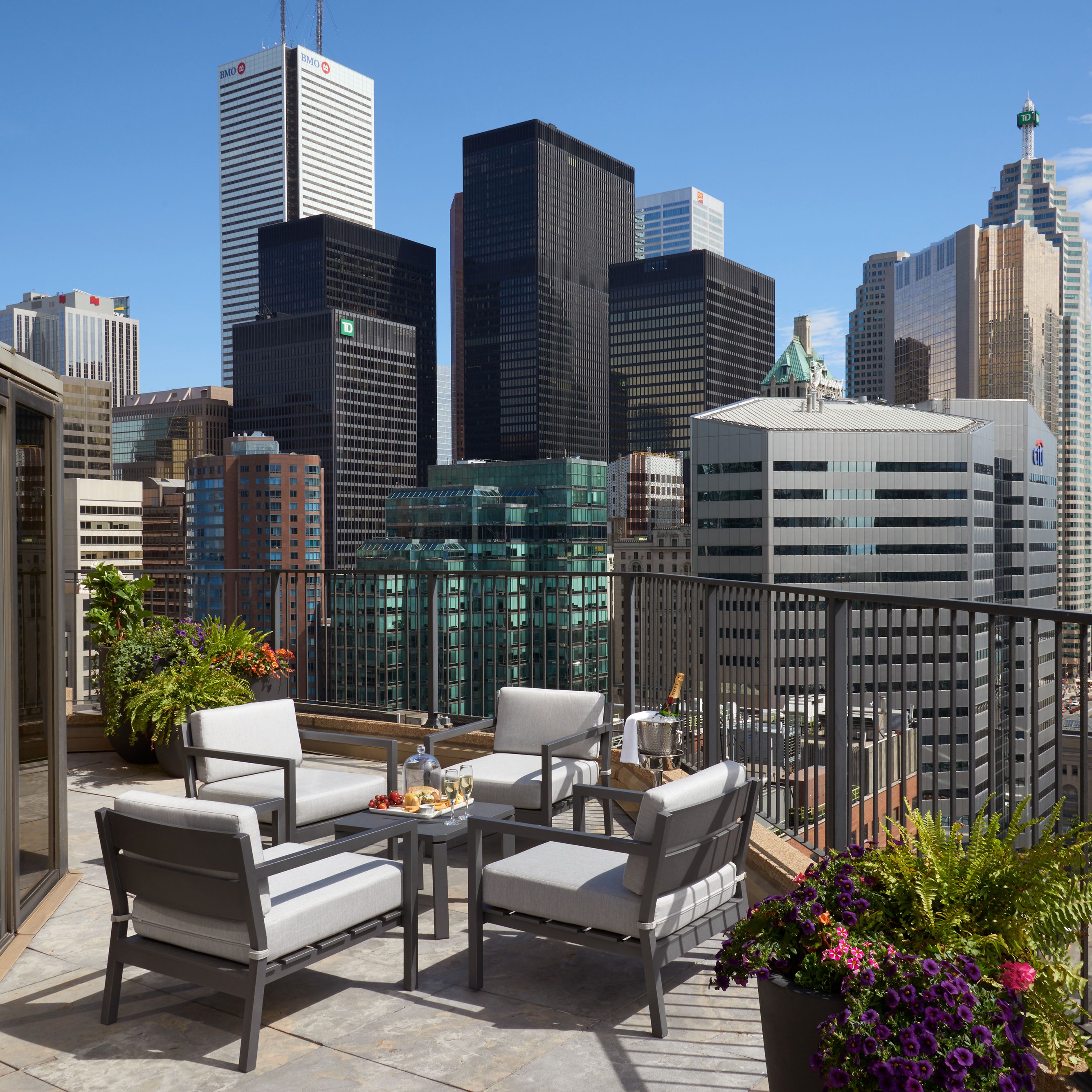 Presidential suite porch showcasing a city view.