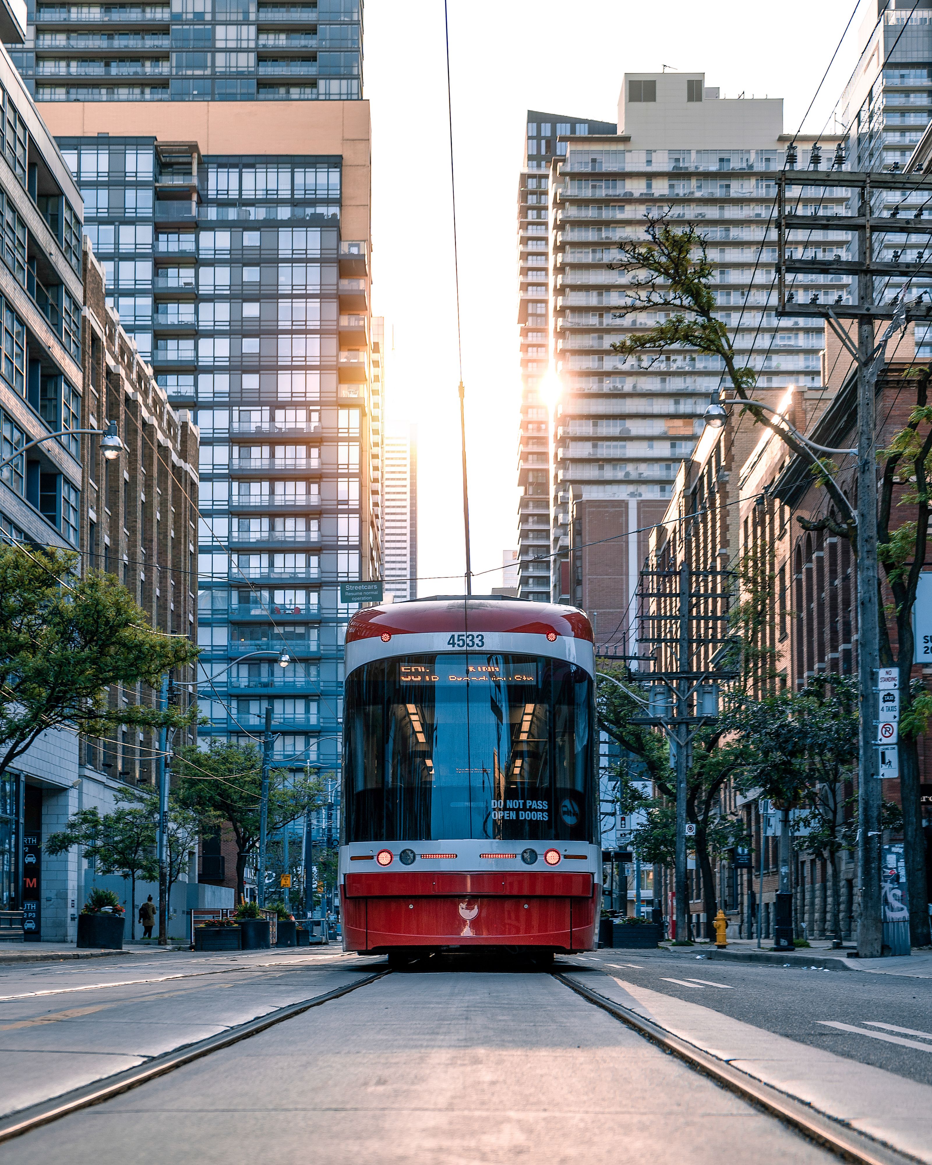 Street car during sunset in Toronto