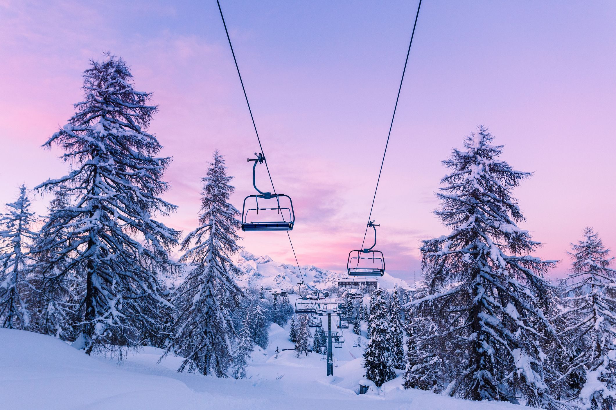 Ski lift with snow in trees